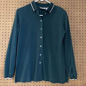 Worthington Green Collared Sweater Academia Old Money Classic Button Front 90s S